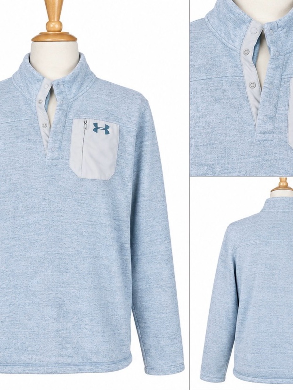 Under Armour Teal Logo Light Gray/green Fleece Pullover